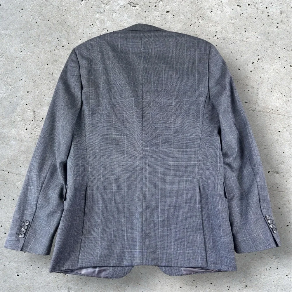 Hugo Boss Lanificio Tesse Bella Italy Gray Windowpane‎ Wool Blazer Jacket 38R